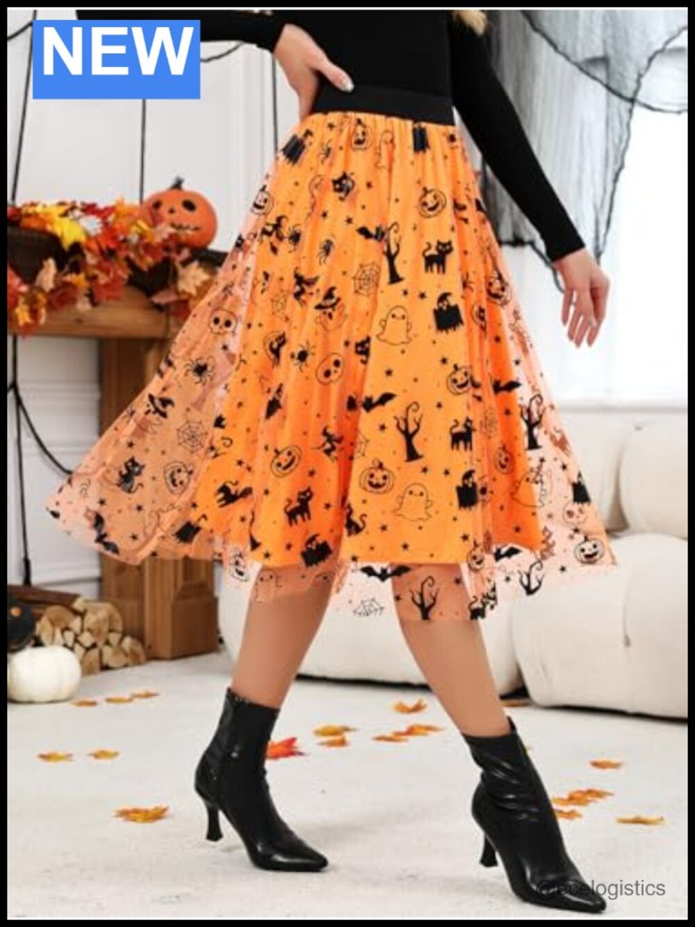 Halloween Pumpkin Tulle Midi Skirt Witch Party Tutu - Picture 4 of 6